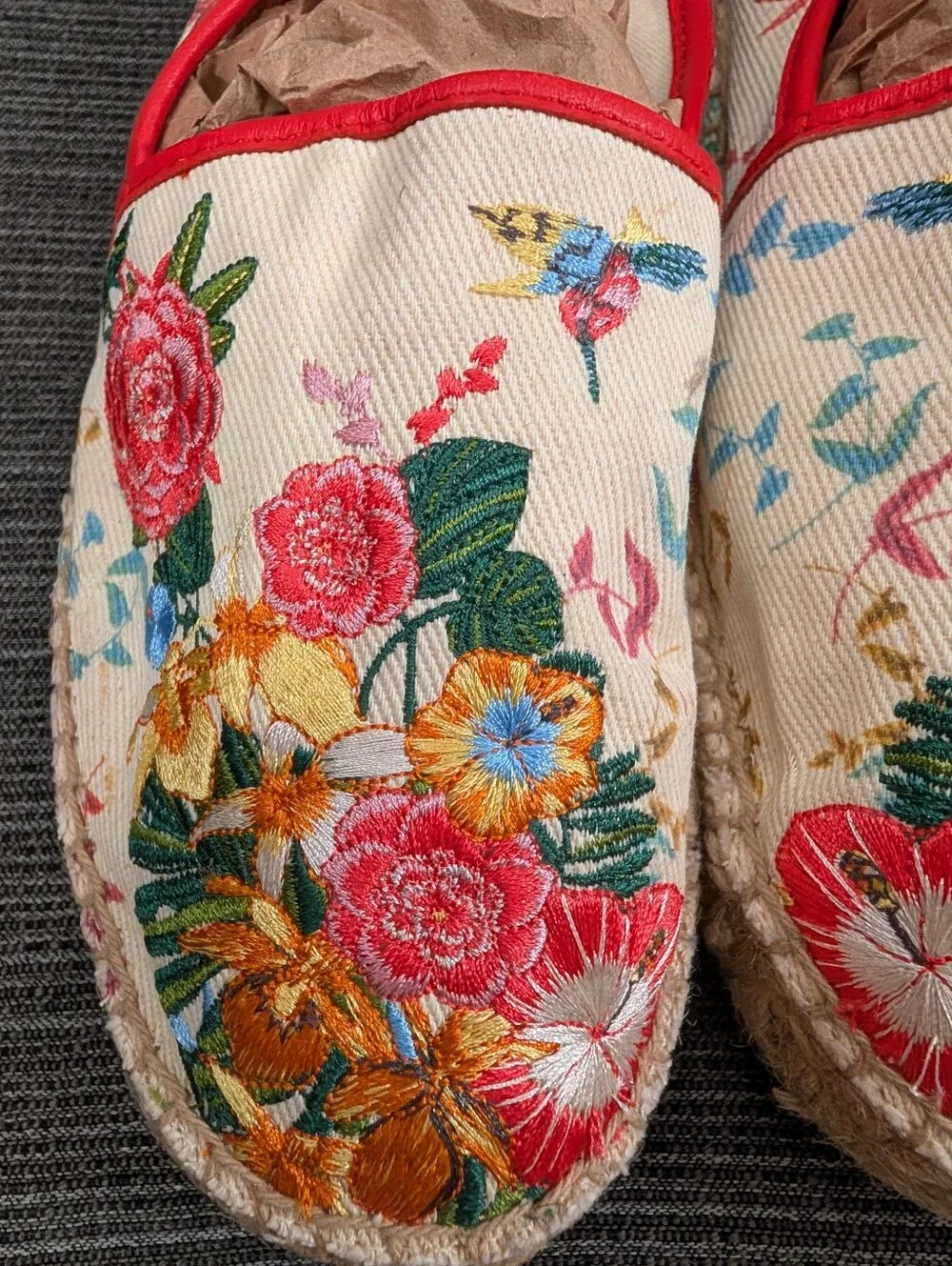 Johnny Was Andra Floral Embroidered Espadrille Flats Size 8 Boho Slip-On